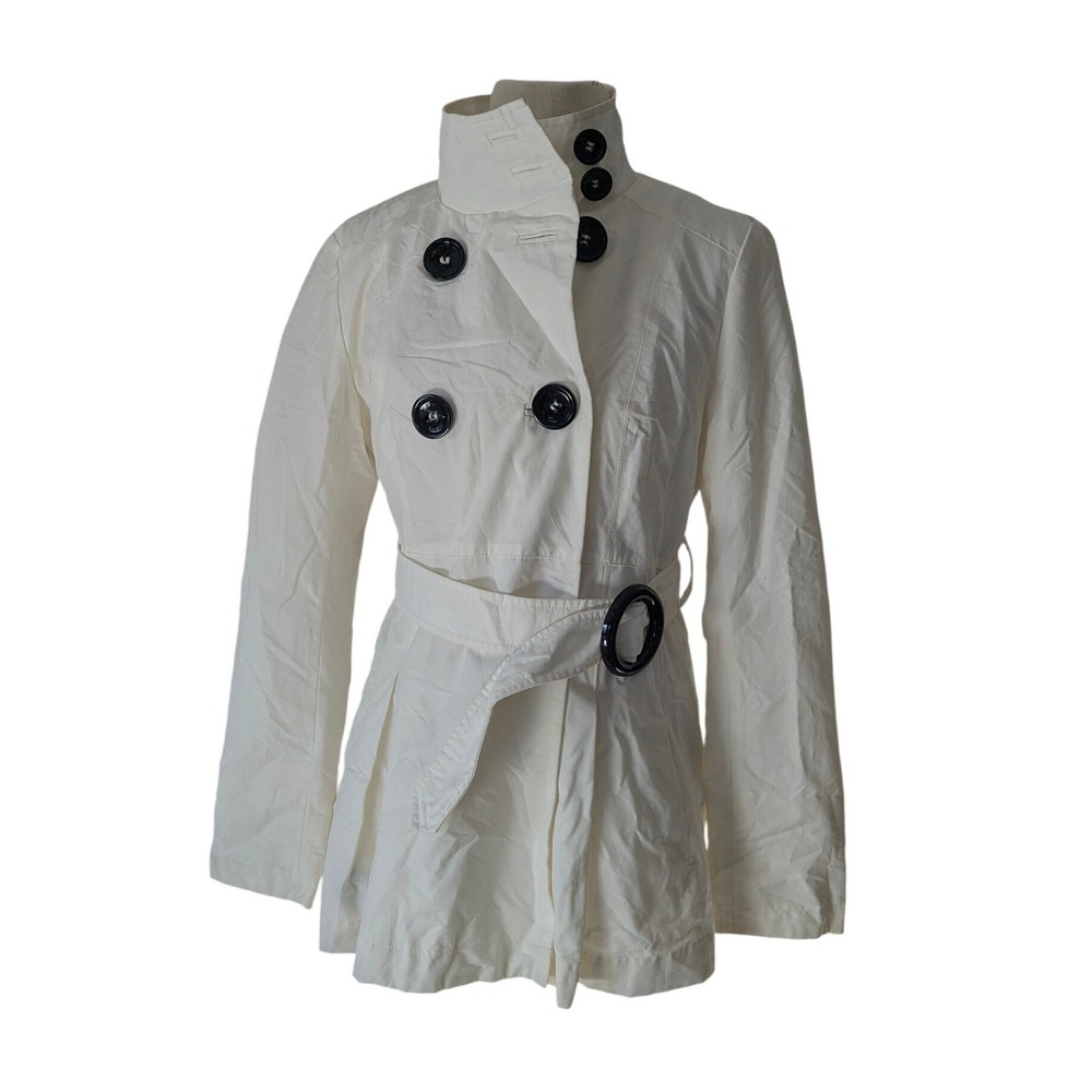 Esprit Womens Off White Double Breasted Belted Trench Coatโ Jacket Size Small